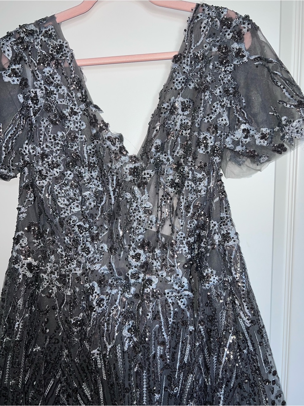MAC DUGGAL Gray Embellished Butterfly Fit and Flare Midi Dress 20392 size 16 - Picture 5 of 9